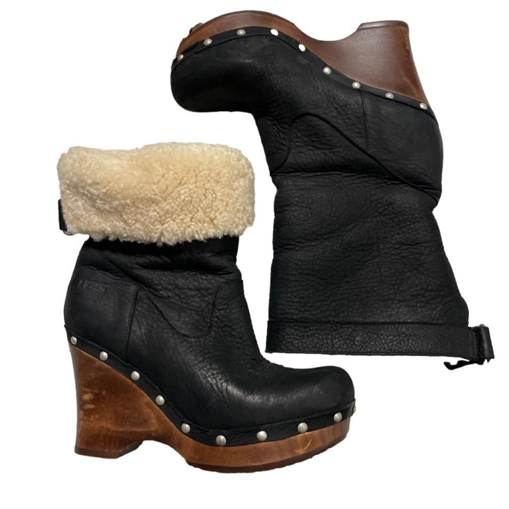 EUC UGG Carnegie Black Suede & Shearling Lined Boots Size 6 SN (1001317) Stud